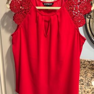 Express Vibrant Red Women's Blouse with Lace Detail size Medium